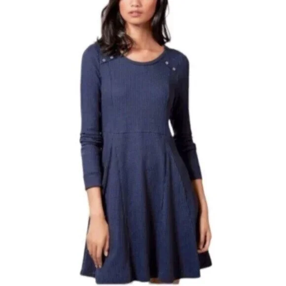 NWT Anthropologie | Eloise Navy Blue Thermal Chiara Skater Dress Size Small