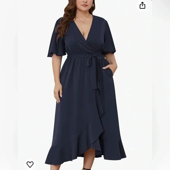 Loralette It’s A Wrap Navy Blue Ruffle Dress