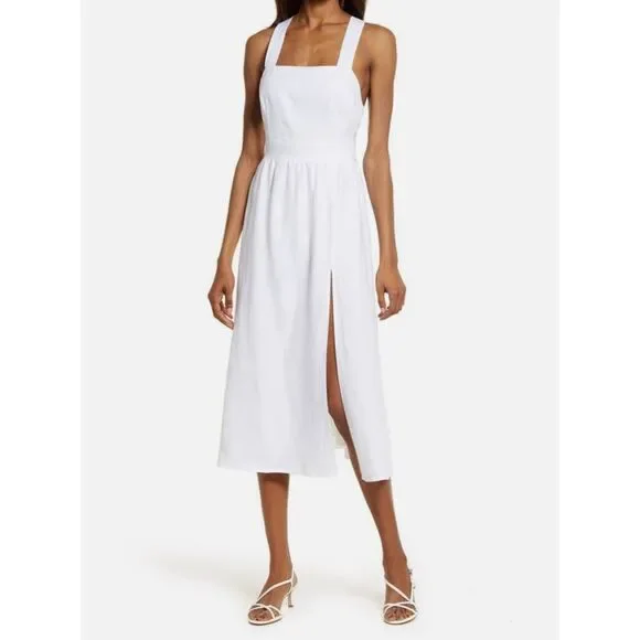 REFORMATION Elara Linen Fit & Flare Midi Dress Size 2 Sleeveless Ivory White