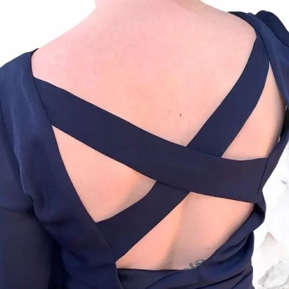 TOBI Navy Blue Criss Cross Open Back A-line Dress Size XS