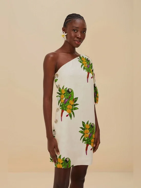 Farm Rio: Off-White Maracana Bird Mini Dress