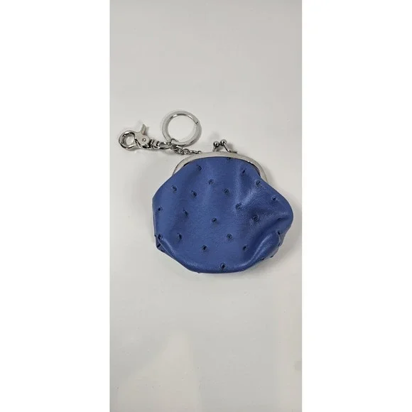 Metropolitan Blue Faux Ostrich Coin Cosmetic Purse with Key Ring Kiss Closure