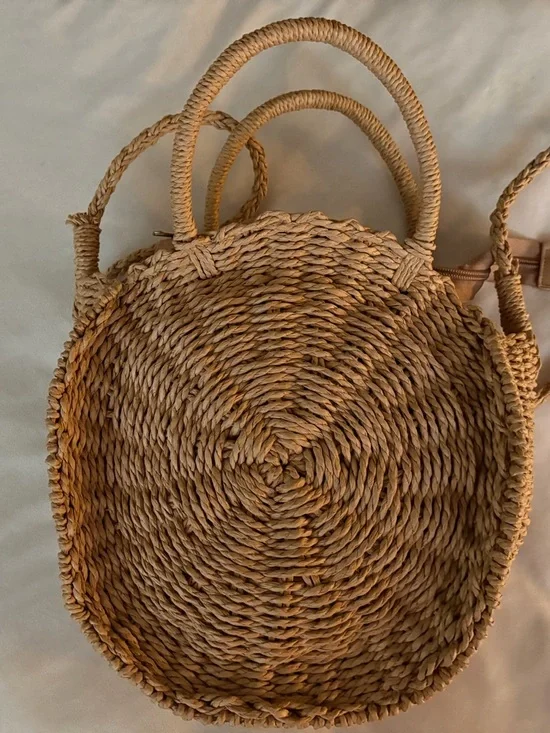 EUC Woven Straw Round Shoulder Crossbody Bag - Natural Woth Handles