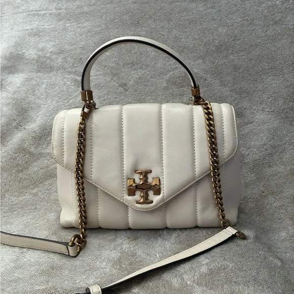 Tory Burch Cream Quilted Shoulder Bag with Gold Accents