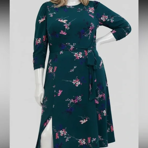 Jessica Howard Teal Floral Long Sleeve Dress