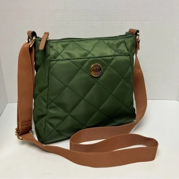 Tommy Hilfiger green and camel color crossbody purse