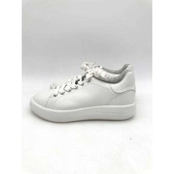 EUC Stuart Weitzman Pro Sleek Leather Sneakers women's size 8 white 1624