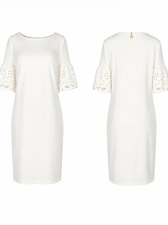 Tommy Hilfiger White Eyelet Sleeve Shift Dress - White - Size 14