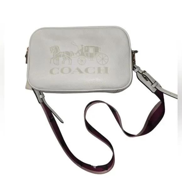 Coach Jes Chalk Crossbody Bag Gold Tone Double Zipper Guitar Strap Womens Purse