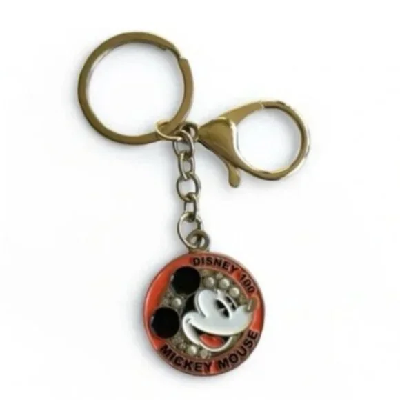 DISNEY 100 Mickey Mouse Collectible Pearl & Rhinestone Keychain Bag Charm - NWOT