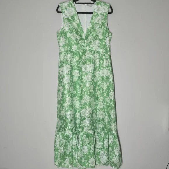Sachin‎ & Babi x Dillards Floral Eyelet Midi Dress Womens 12 Green White