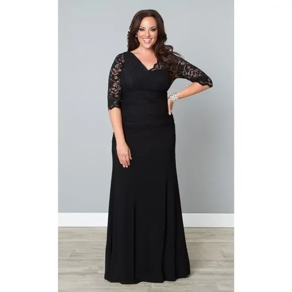 Kiyonna Party Maxi Dress Soiree Style Black Lace Formal Size 12 Lined MOB Party