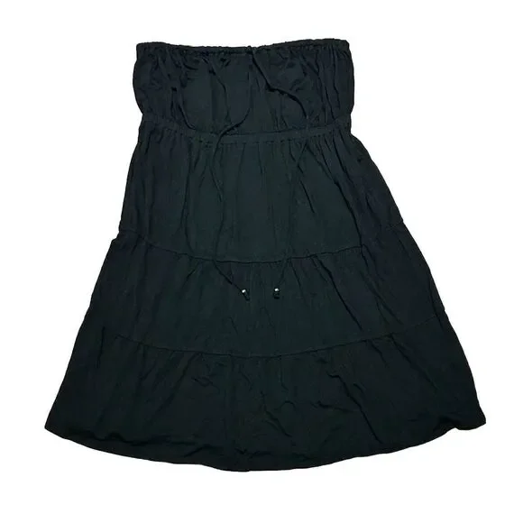 TIBI Strapless Dress Tiered Black Rayon Spandex‎ Size Small