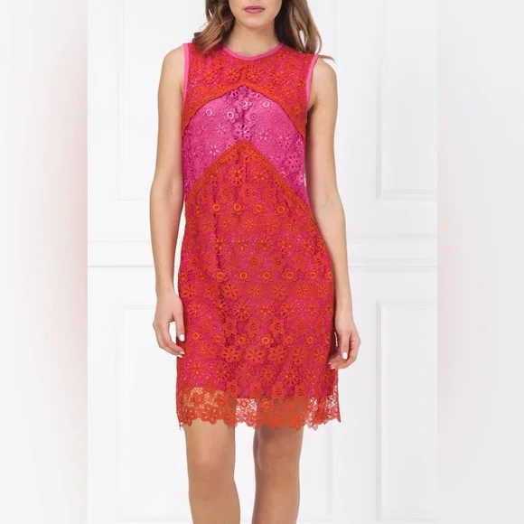Pinko Lace Sheer Floral Overlay Dress Pink Red Size 10