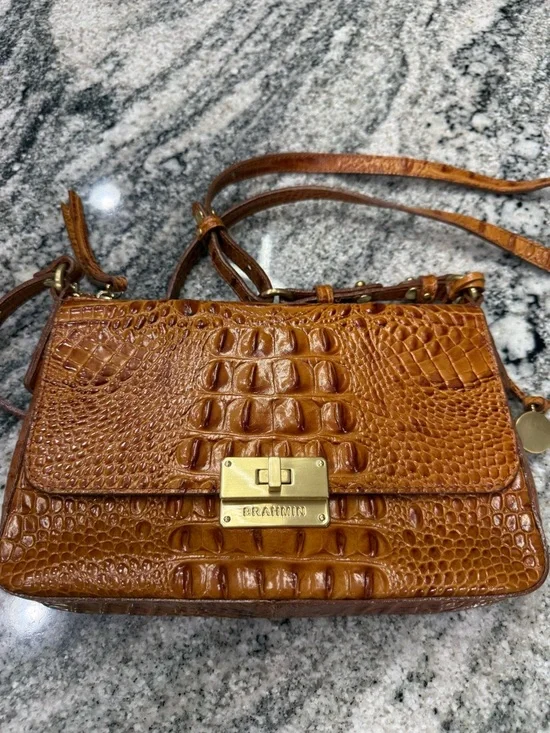 Brahmin Croc-Embossed Crossbody in Amber