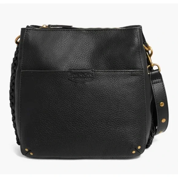American Leather Co Luca Crossbody Bag Womens Medium Black Pebbled Leather Boho