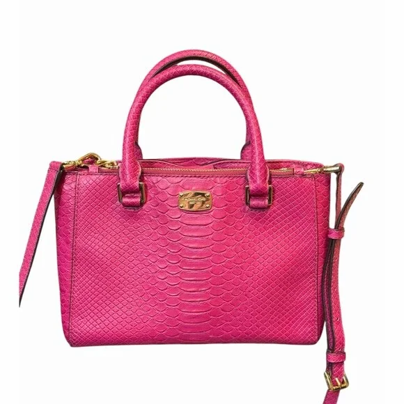 Michael Kors Adele Satchel/Crossbody Bag Fushia Croc Embossed