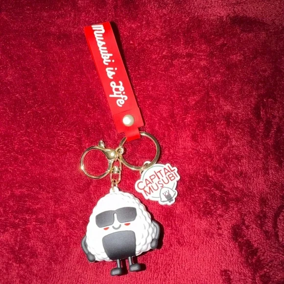 Capital Musubi Is Life Red Wristlet Keychain Silicone Onigiri Character Charm