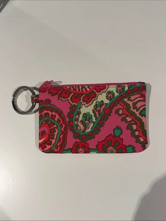 NWT Vera Bradley Hot Pink Floral Quilted Zip ID Case with Key Ring