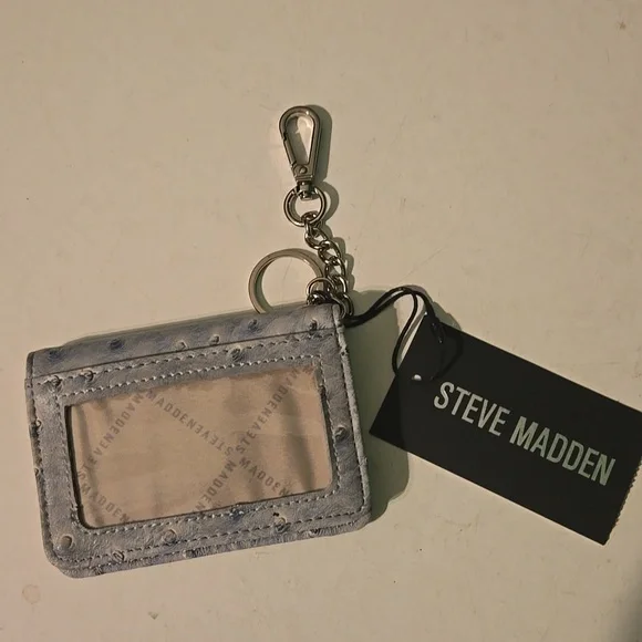 New Steve Madden women's grey embossed card holder key rin wallet