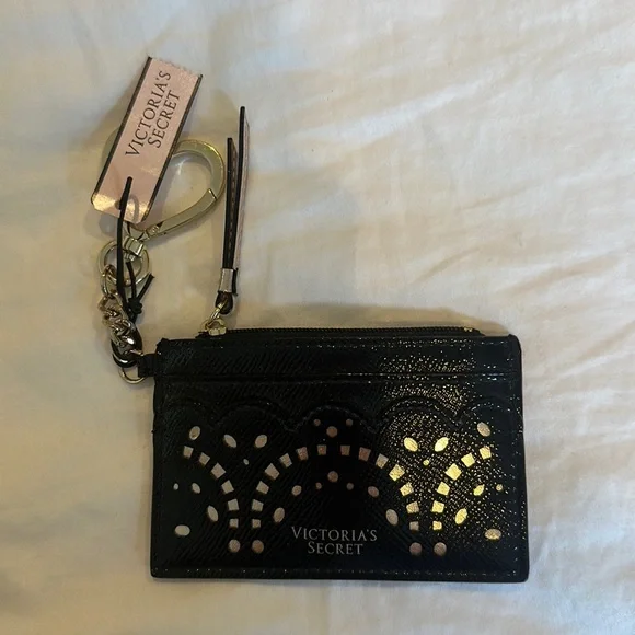 Victoria's Secret Black and Gold Card Holder Keychain