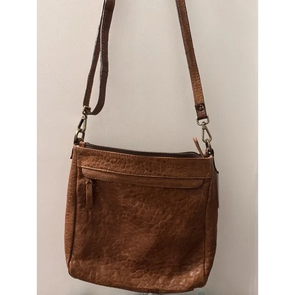 MAXON COLLECTION Soft Brown Textured Leather Pebbled Crossbody Bag Made in Italy