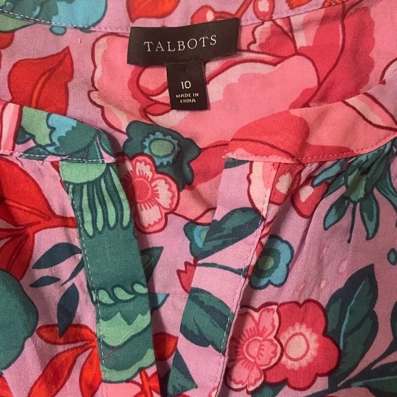 Talbots shirt dress sketched Blooms violet tulle flowers floral 100% Cotton Love