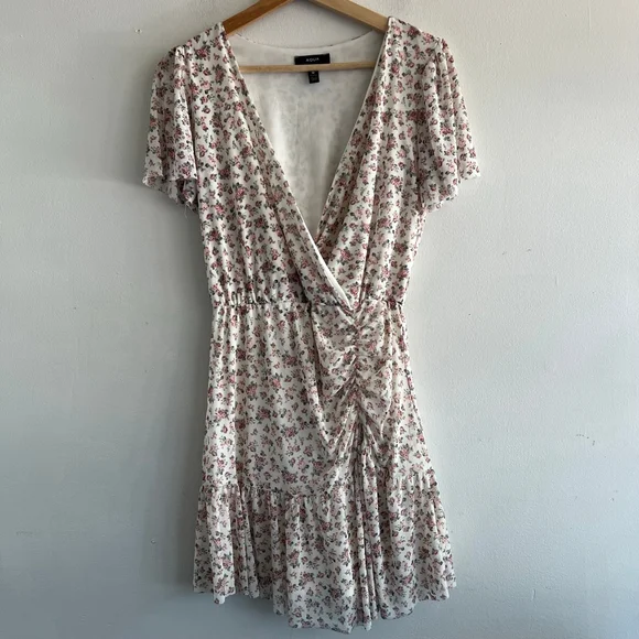 AQUA Floral Mini Dress M White Pink
