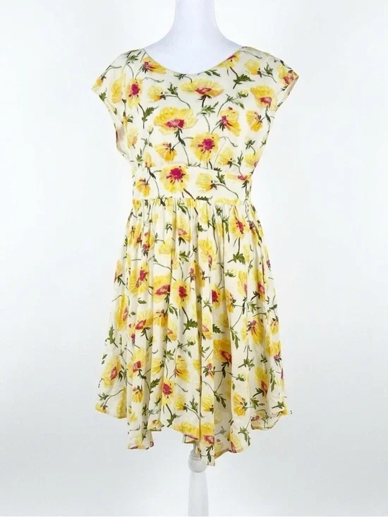 Anthropologie LIL Matilija Yellow Poppy Floral Cotton Dress NWT Petite Size 10P