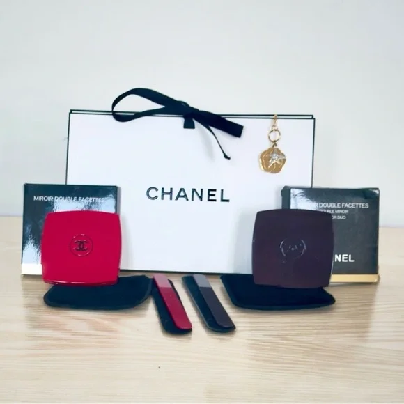 CHANEL Limited Double Facettes Mirror Compact, Nail File, Key Chain Gift Set NEW