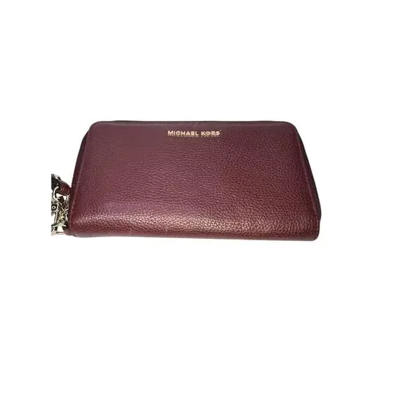 Michael Kors Brown Leather Wristlet Jet Set Travel Wallet and Credit Card Holder