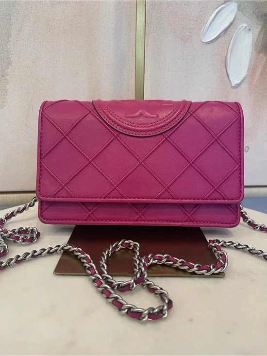 Tory Burch Pink Quilted Fleming Crossbody Bag