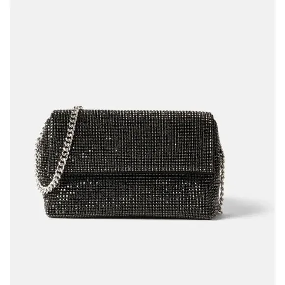 Sondra Roberts Black Rhinestone Flap Bag