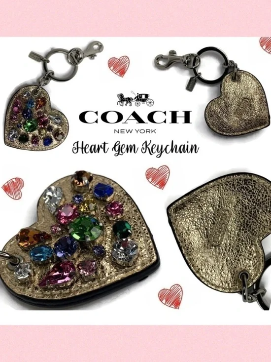 ❤️ Coach Multicolored Jewel Crystal HEART Keychain