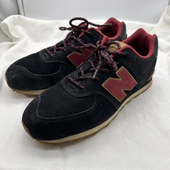 New Balance 574 Sneakers in Black/Red Suede Woman's US Size 6.5 GC574