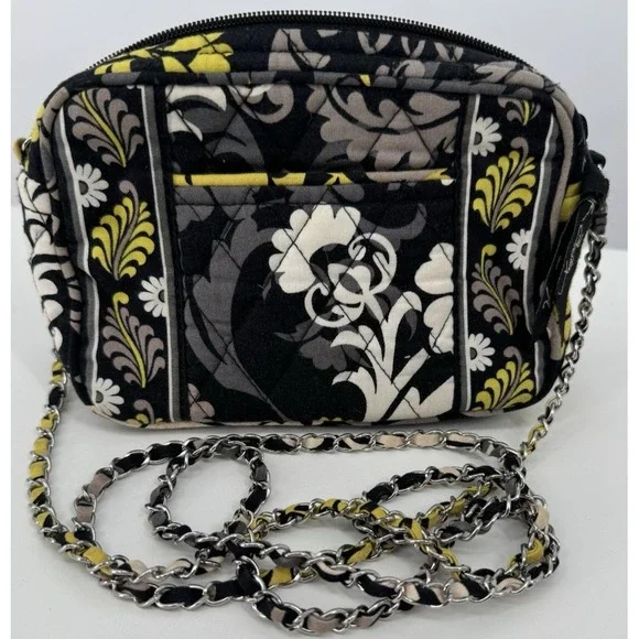 Vera Bradley Quilted Crossbody Purse Chain Strap Floral Cotton Shoulder Bag