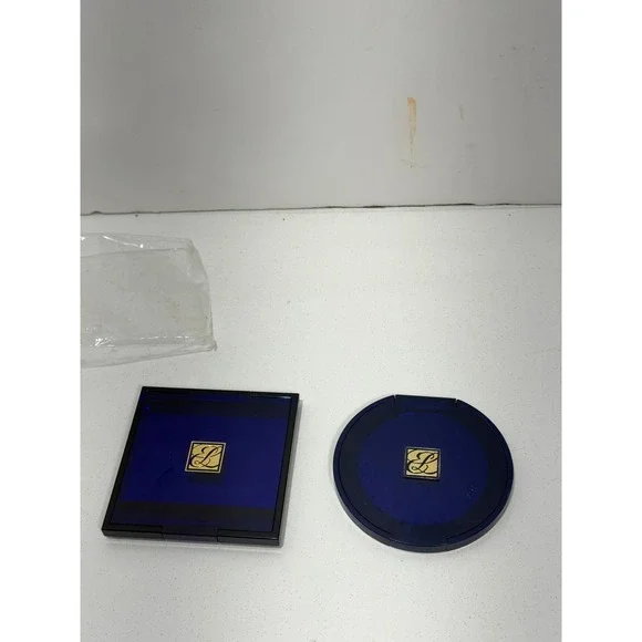 Estee Lauder Cobalt Blue Gold Logo Compact Mirror Set Square Round Vintage Style