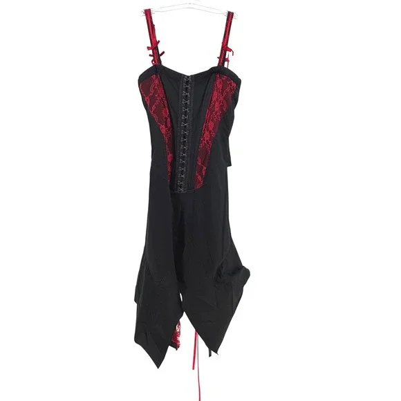 Vexy Dress Women Small Black Red Lace Corset Handkerchief Hem Gothic Victorian