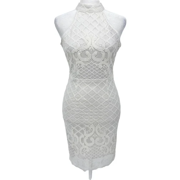 NWT Y2K Charlotte Russe Women's Juniors‎ Dress Small White Lace Mock Neck Boho