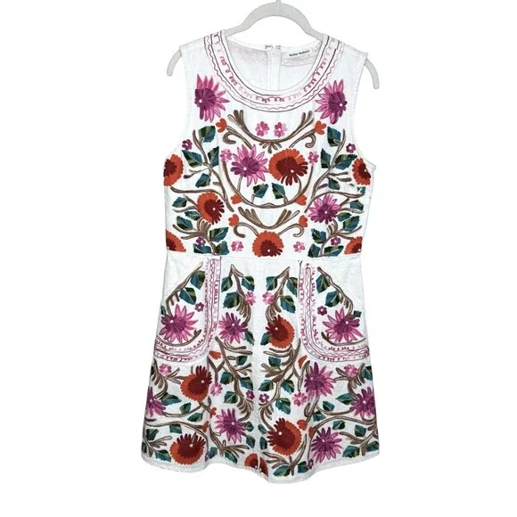 Roller Rabbit Dress Womens Small Multicolor Embroidered Floral Shift Boho
