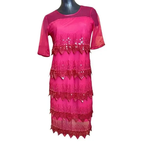 Badgley Mischka American Glamour Sequin Pink Dress Sexy Formal Womens Small