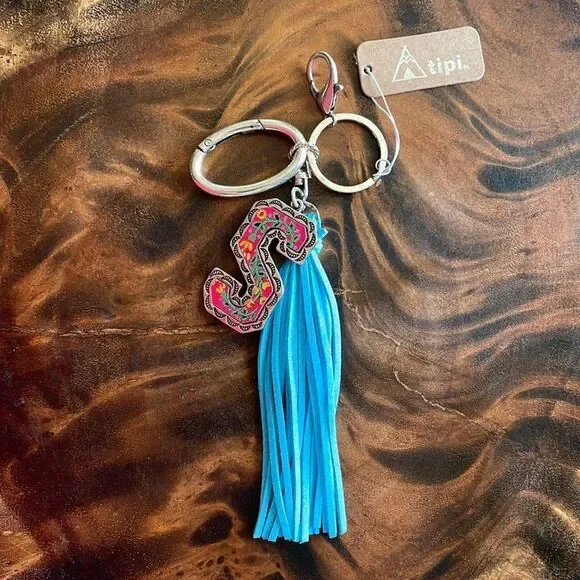FLORAL MEADOWS 'S' INITIAL TASSEL KEYCHAIN