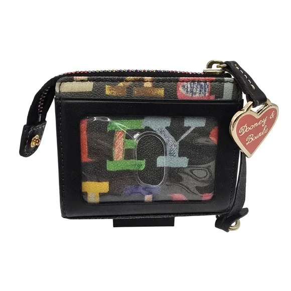 Vtg Dooney Bourke Leather Multicolor Signature Logo‎ Card Holder Wallet Y2K