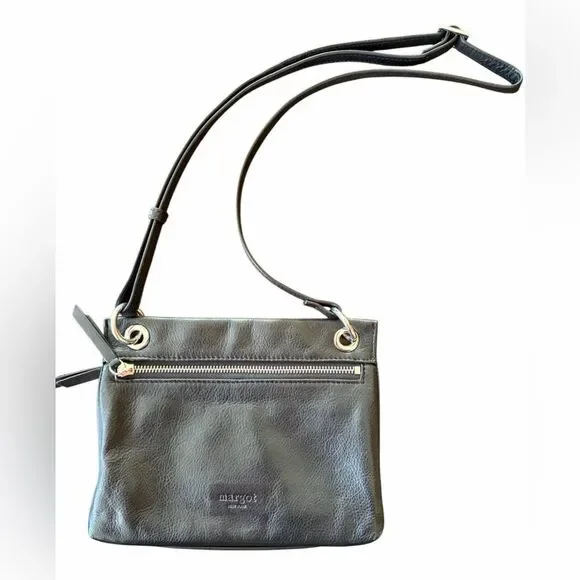 Margot Black Leather Crossbody Split pocket Bag