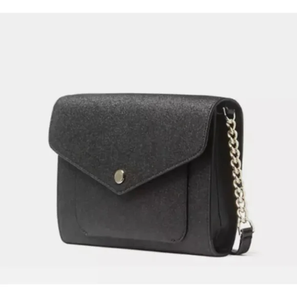 Kate Spade Tinsel Glitter Fabric Flap Crossbody Bag Black K9336