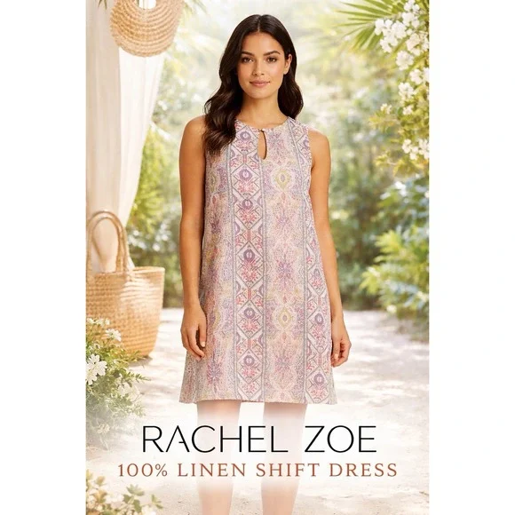 Rachel Zoe 100% Linen Aztec Trapeze Dress Women's Sz XS Pockets