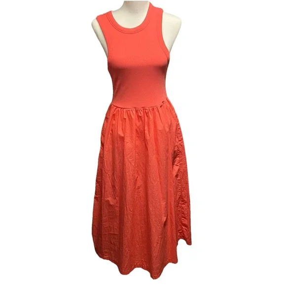 Old Navy Women Dress Ribbed Tank Long Midi Racerback Coral Pink Size Medium‎