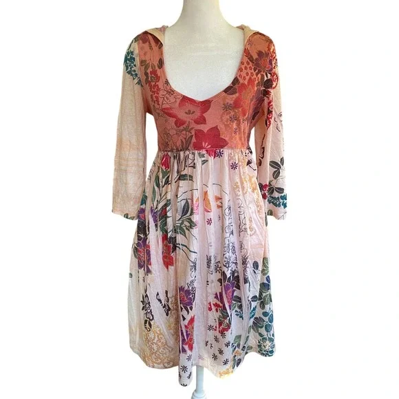 Y2K Babydoll Floral Pink Mini Dress XL Boho Bratz Grunge Summer Fairy Festival