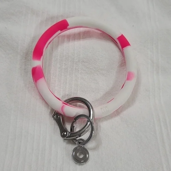 O Venture Key Ring Bracelet Wristlet Silicone? Pink/White Swirl EUC