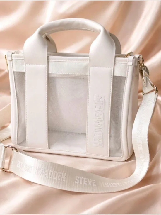 Steve Madden White Clear-Panel Crossbody Tote